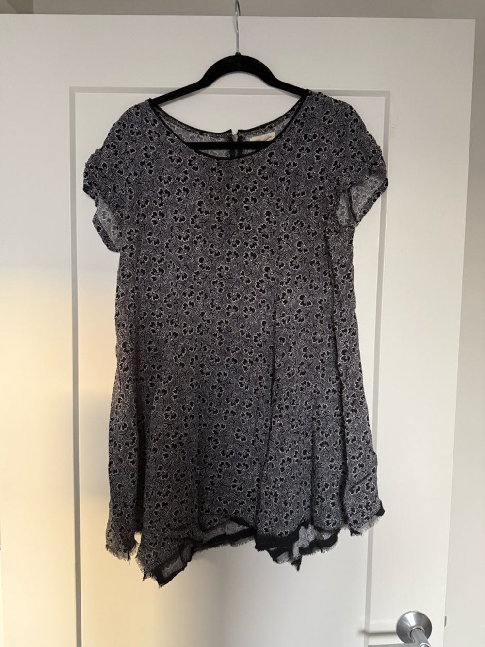 Black and white floral linen dress